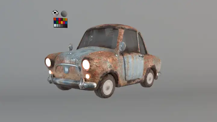 Render 3D de un coche antiguo oxidado